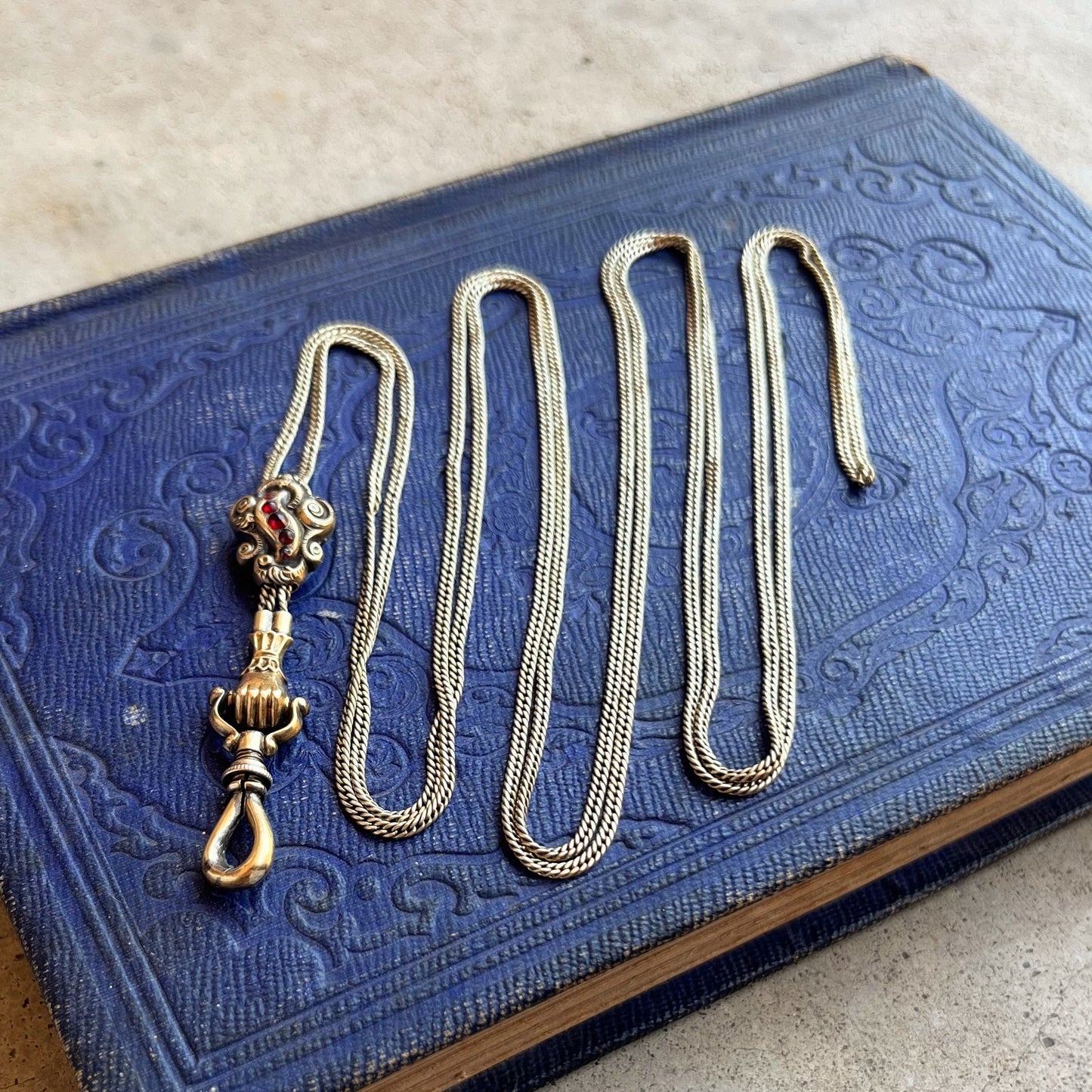 14k Gold Georgian Figural Fist Long Guard Chain