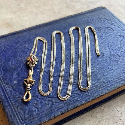 14k Gold Georgian Figural Fist Long Guard Chain