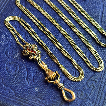 14k Gold Georgian Figural Fist Long Guard Chain