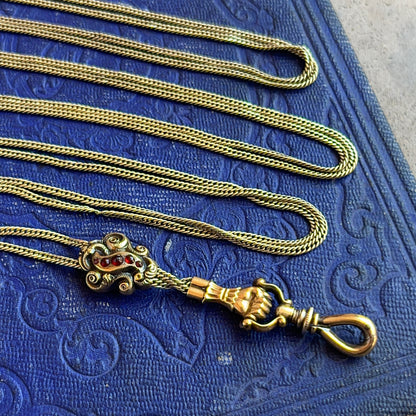 14k Gold Georgian Figural Fist Long Guard Chain