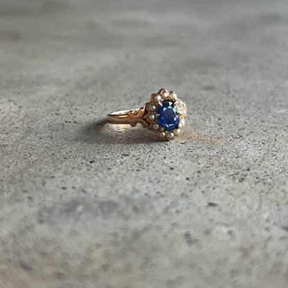 c. 1890s-1900s 12k Gold Sapphire Pearl Ring