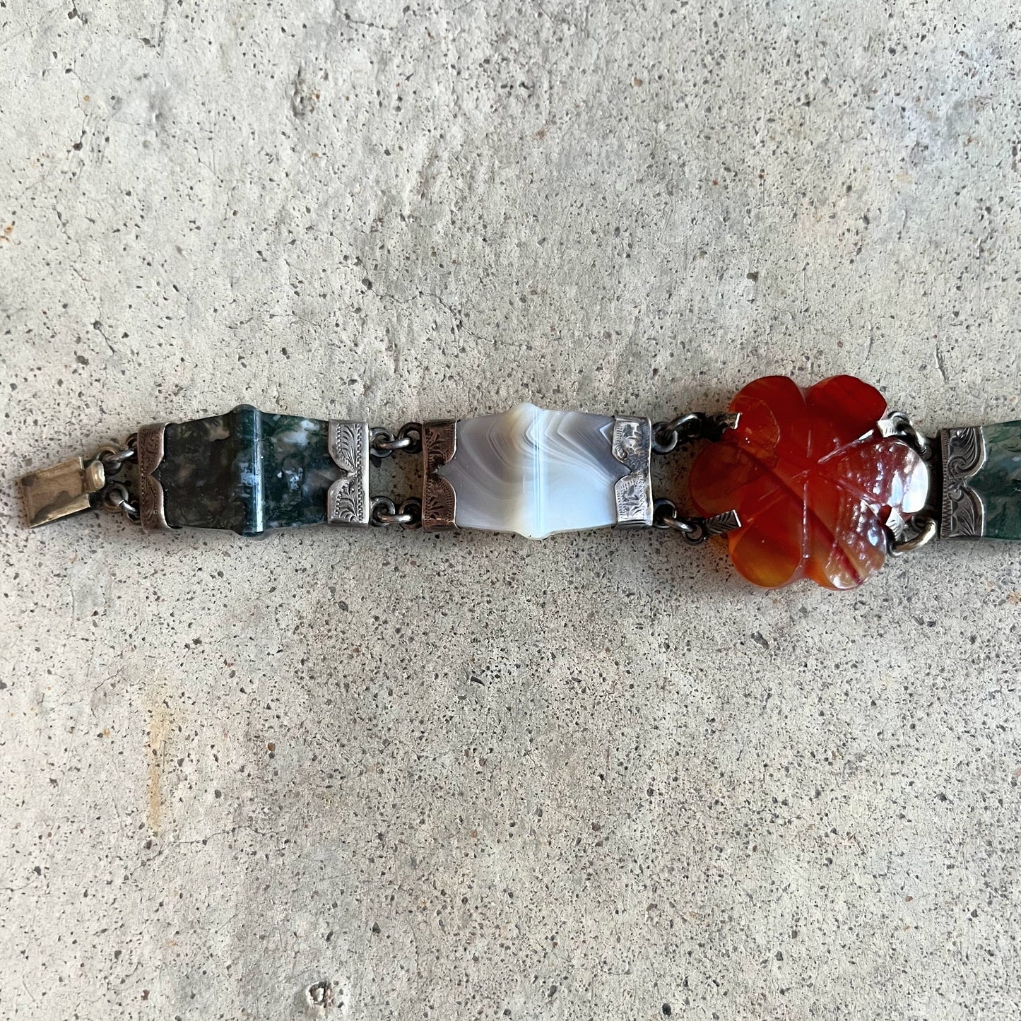 19th c. Silver Scottish Agate Bracelet