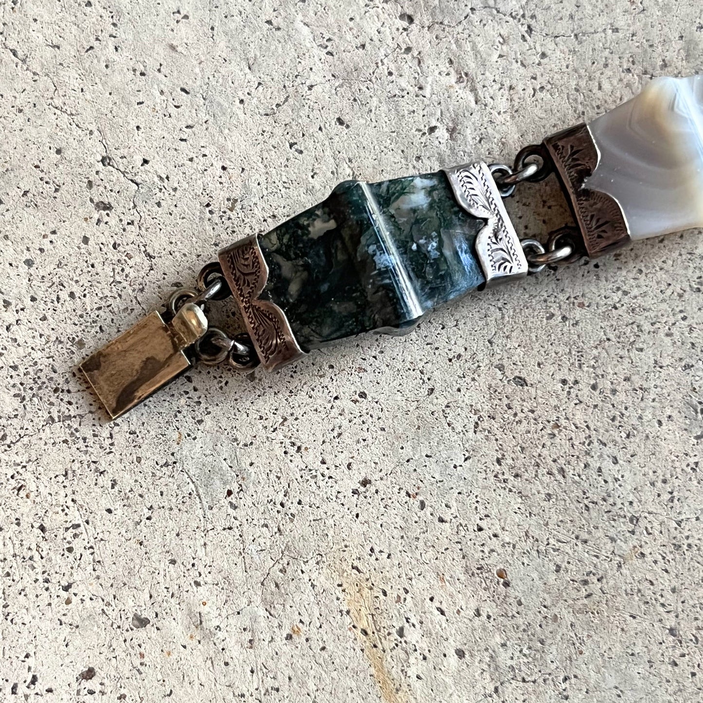 19th c. Silver Scottish Agate Bracelet