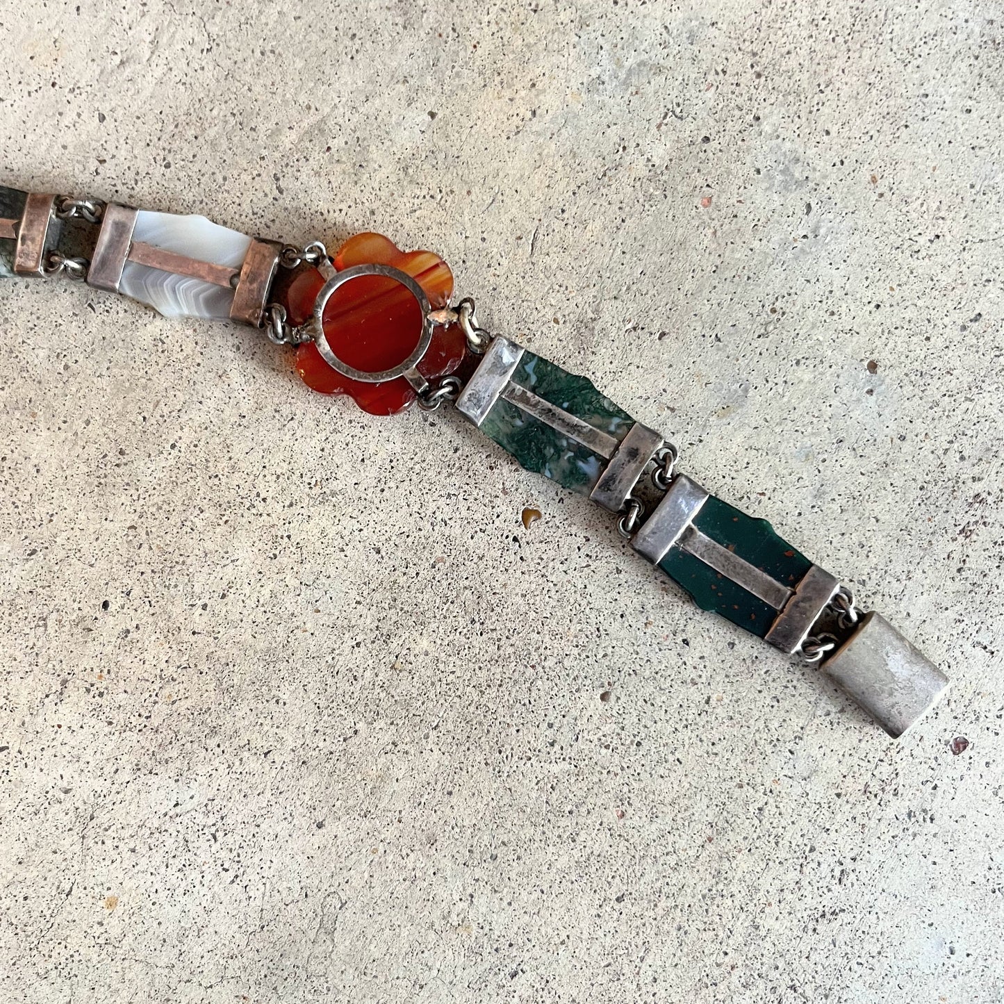 19th c. Silver Scottish Agate Bracelet