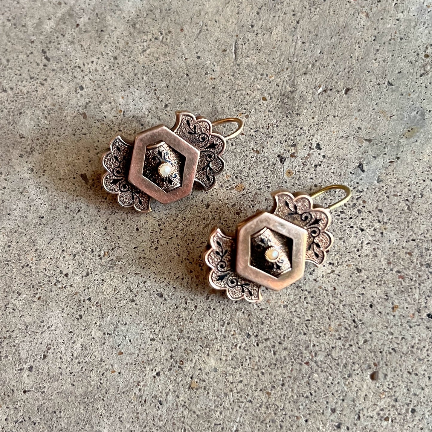 c. 1870s-1880s 14k Gold Taille d'Epargne Earrings