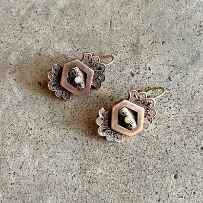 c. 1870s-1880s 14k Gold Taille d'Epargne Earrings