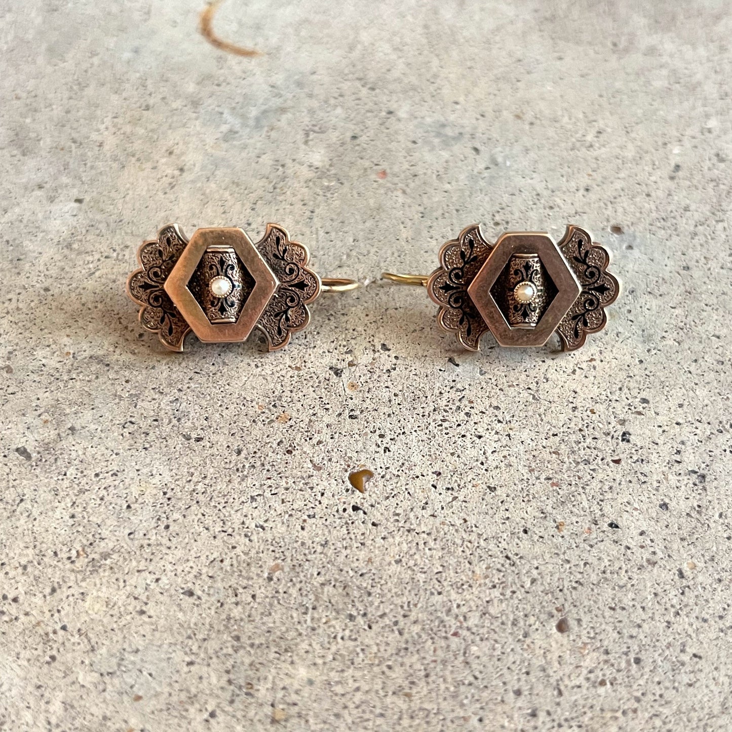 c. 1870s-1880s 14k Gold Taille d'Epargne Earrings