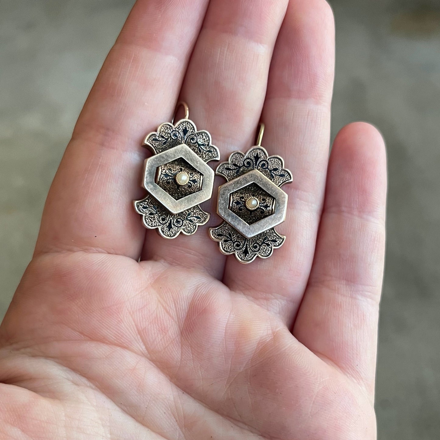c. 1870s-1880s 14k Gold Taille d'Epargne Earrings