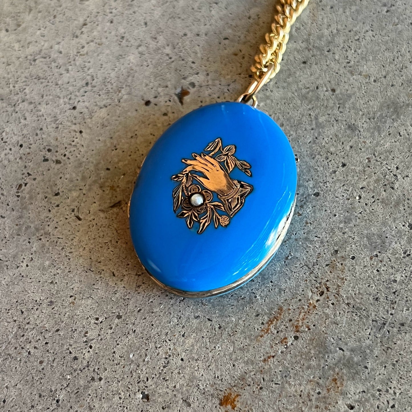 c. 1870s-1880s Blue Enamel Hand Locket