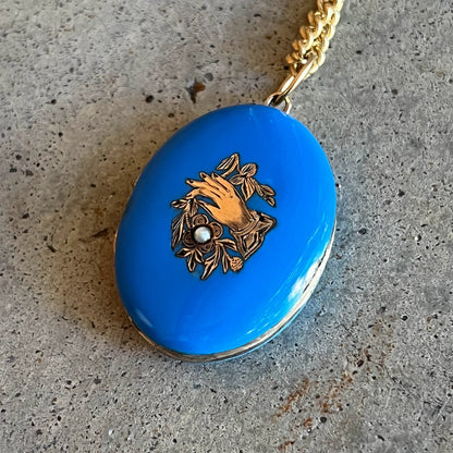 c. 1870s-1880s Blue Enamel Hand Locket