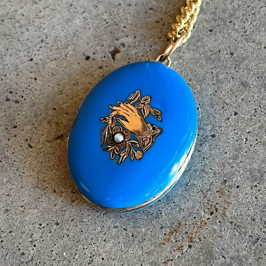 c. 1870s-1880s Blue Enamel Hand Locket