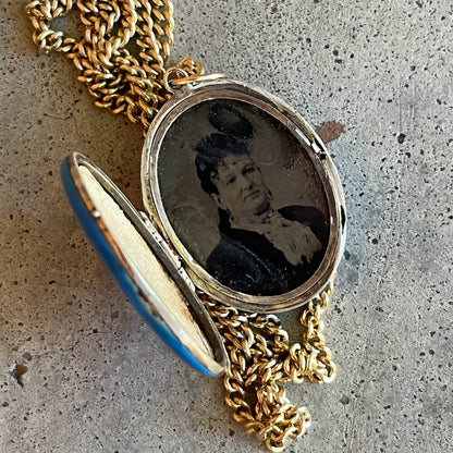 c. 1870s-1880s Blue Enamel Hand Locket