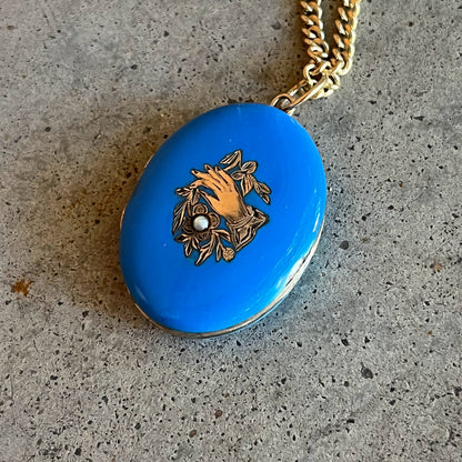c. 1870s-1880s Blue Enamel Hand Locket