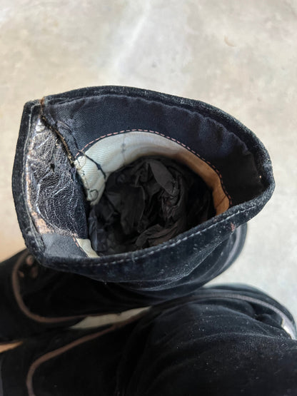 c. 1910s Black Velvet Side Button Boots | Approx Sz 7.5-8