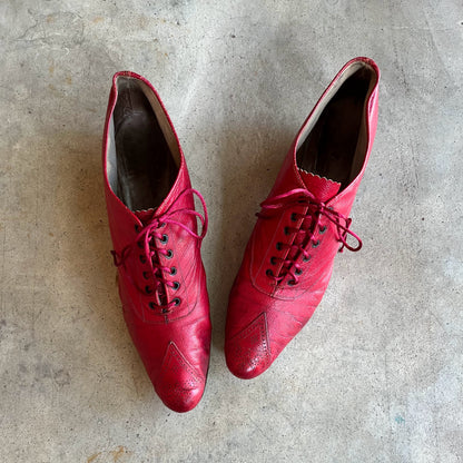 c. 1890s Red Leather Oxfords