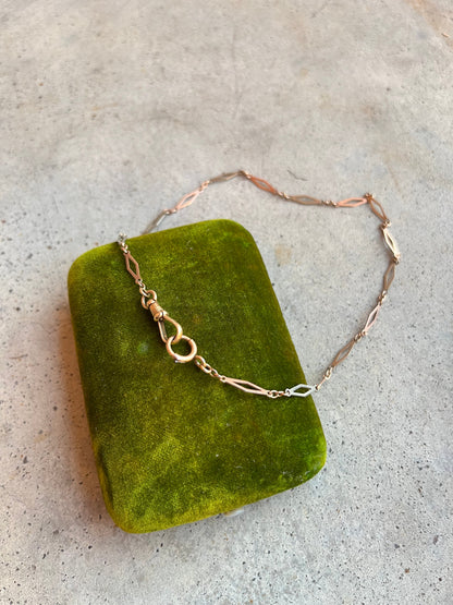 c. 1900s-1910s Fancy Link 14k White + Rose Gold Watch Chain | 14"