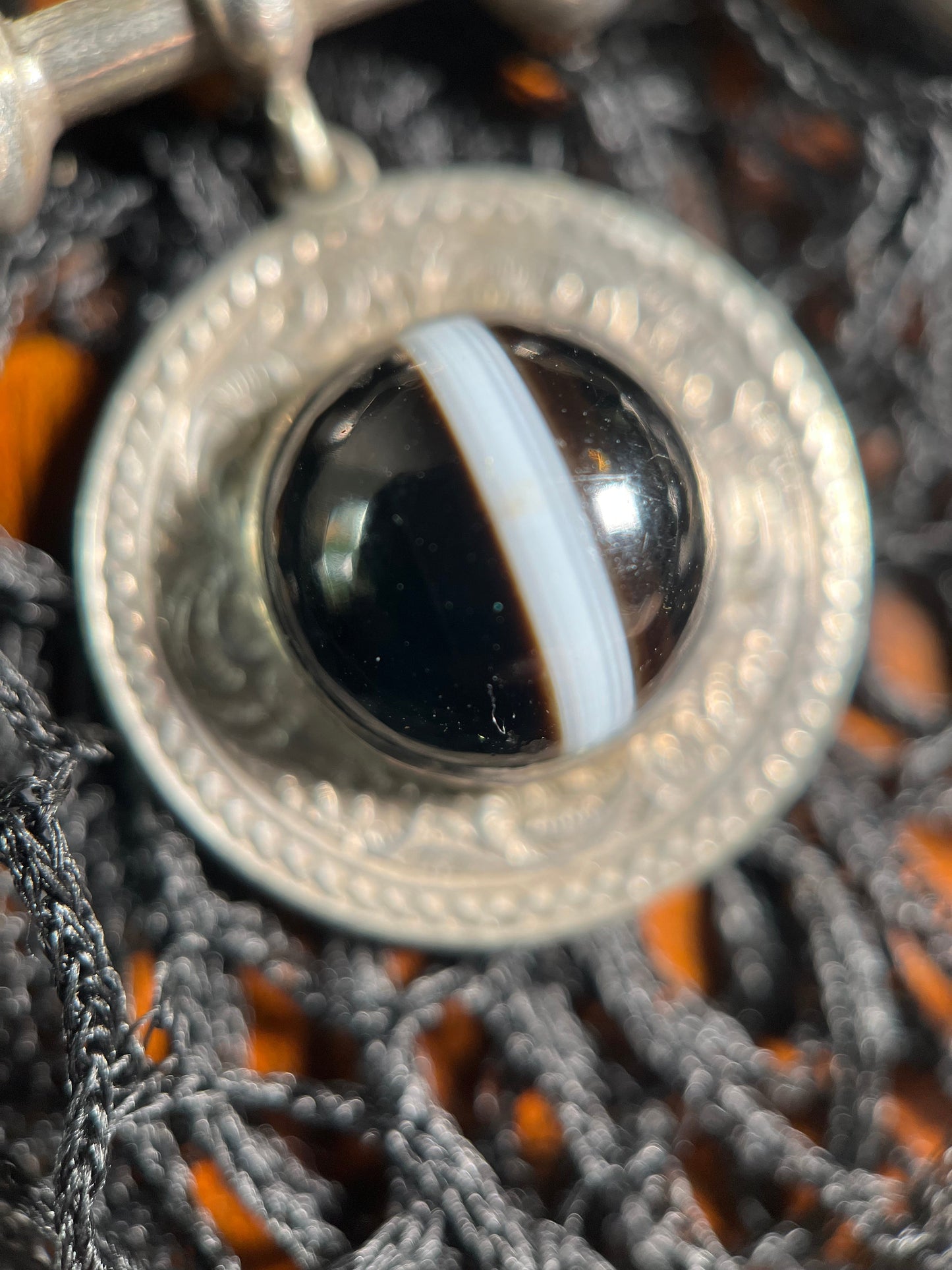 19th Century Sterling Silver Banded Agate Earrings