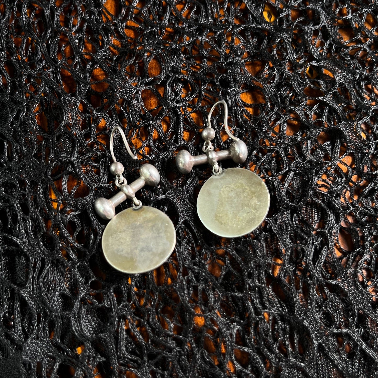 19th Century Sterling Silver Banded Agate Earrings