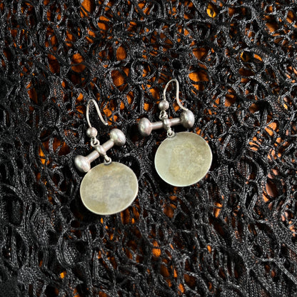 19th Century Sterling Silver Banded Agate Earrings