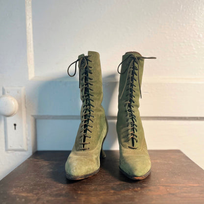 c. 1910s-1920s Green Suede Booots