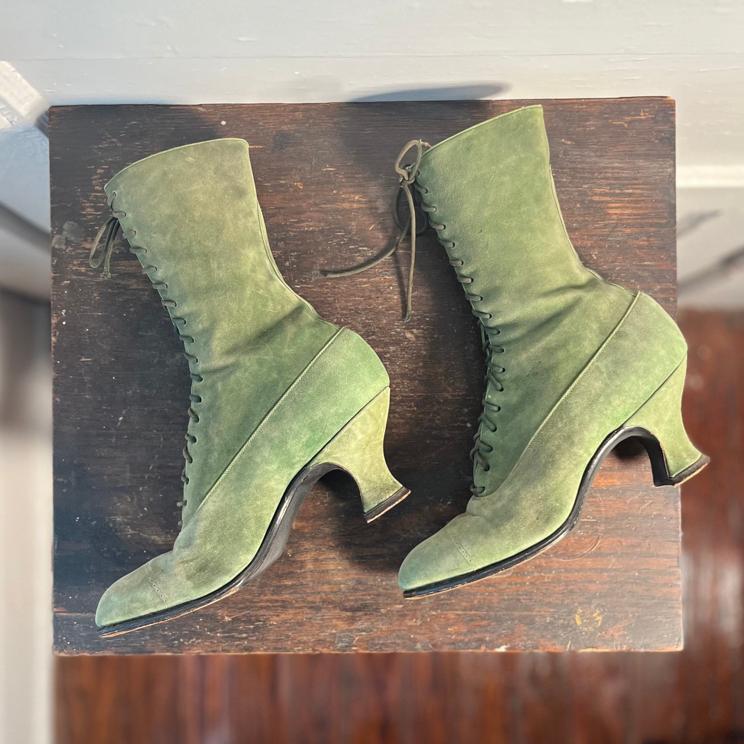 c. 1910s-1920s Green Suede Booots