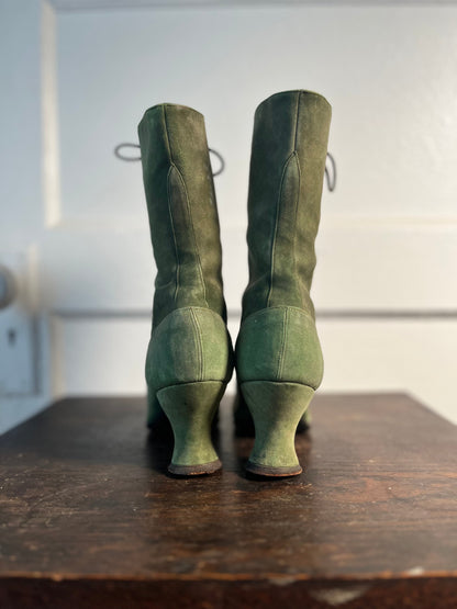 c. 1910s-1920s Green Suede Booots