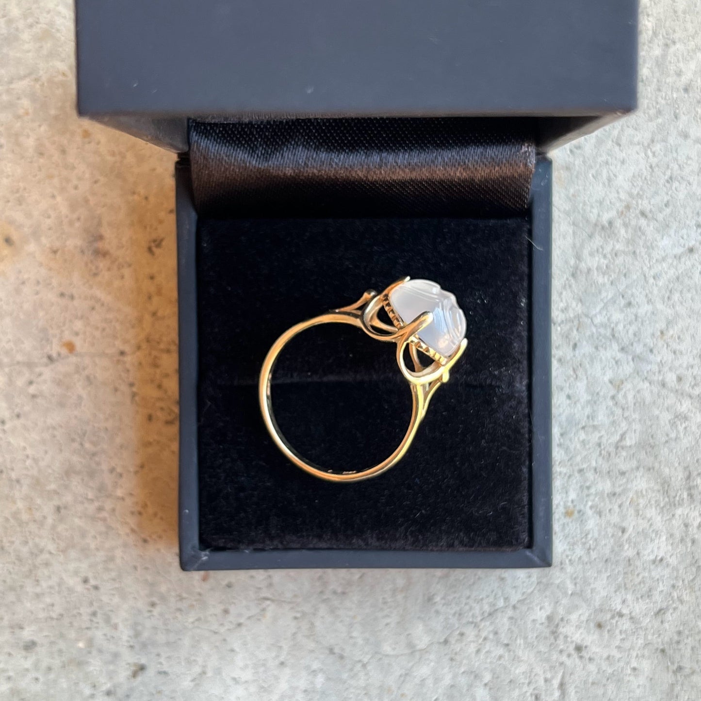 RESERVED | Estate 10k Gold Carved Moonstone Moon Face Ring