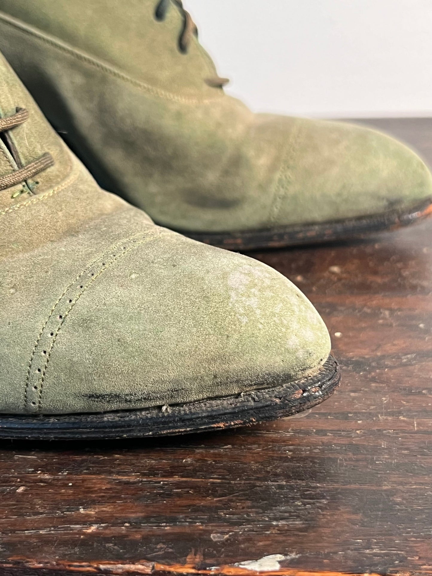 c. 1910s-1920s Green Suede Booots