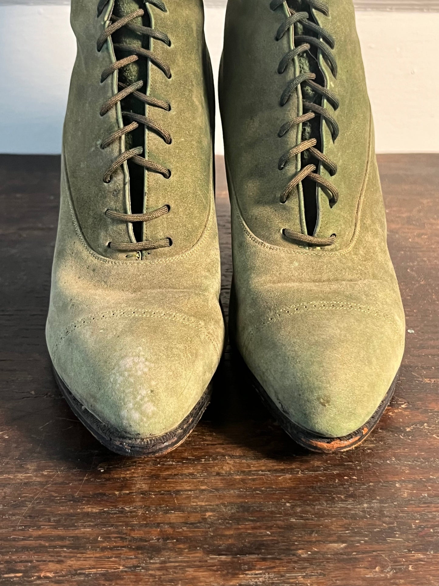 c. 1910s-1920s Green Suede Booots