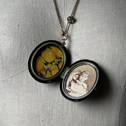 RESERVED c. 1870s-1880s Faceted Jet + Split Pearl AEI Locket
