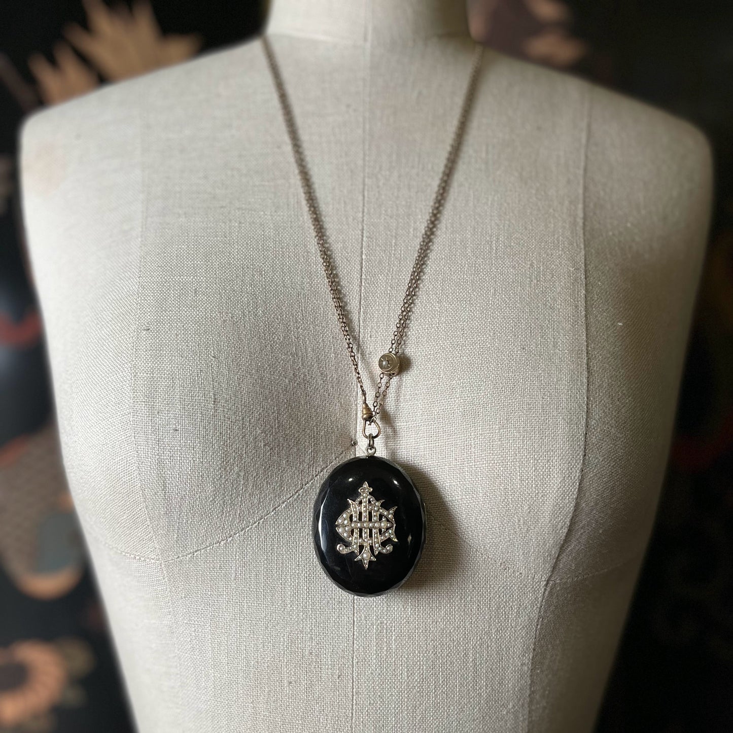 RESERVED c. 1870s-1880s Faceted Jet + Split Pearl AEI Locket