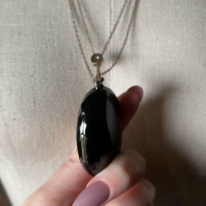 RESERVED c. 1870s-1880s Faceted Jet + Split Pearl AEI Locket