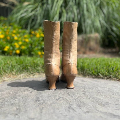 c. 1910s-1920s Tan Louis Heel Boots | Approx Sz 7.5-8