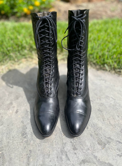 c. 1910s Black Lace Up Boots | Approx Sz 7