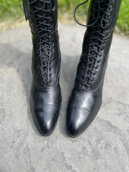 c. 1910s Black Lace Up Boots | Approx Sz 7