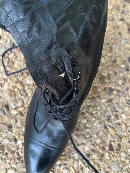 c. 1910s Black Lace Up Boots | Approx Sz 7