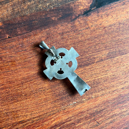 19th c. Silver Cross + Pink Shells Pendant