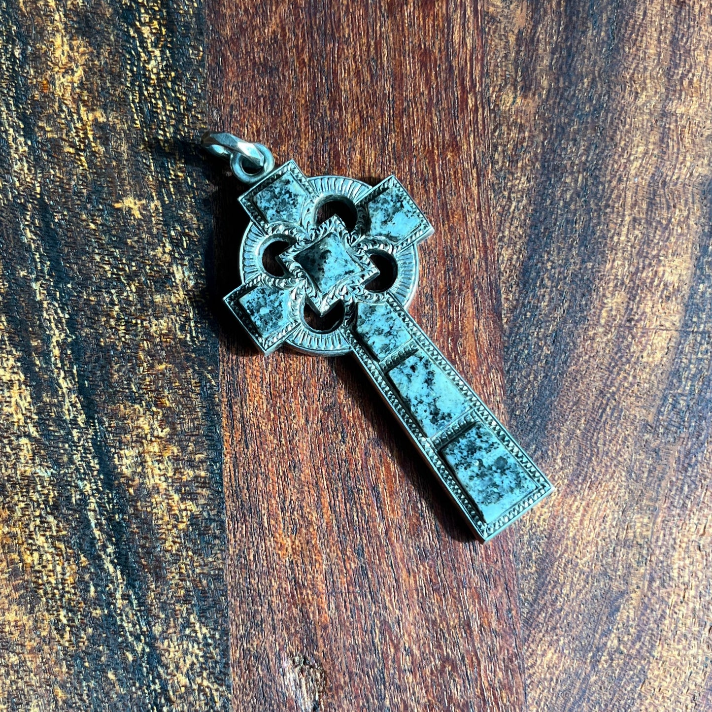 19th c. Sterling Silver Scottish Granite Pendant