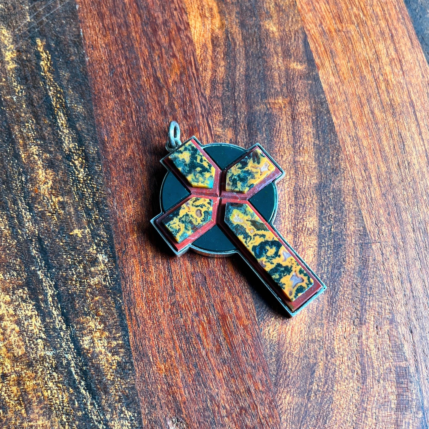 19th c. Sterling Silver Jasper Cross Pendant