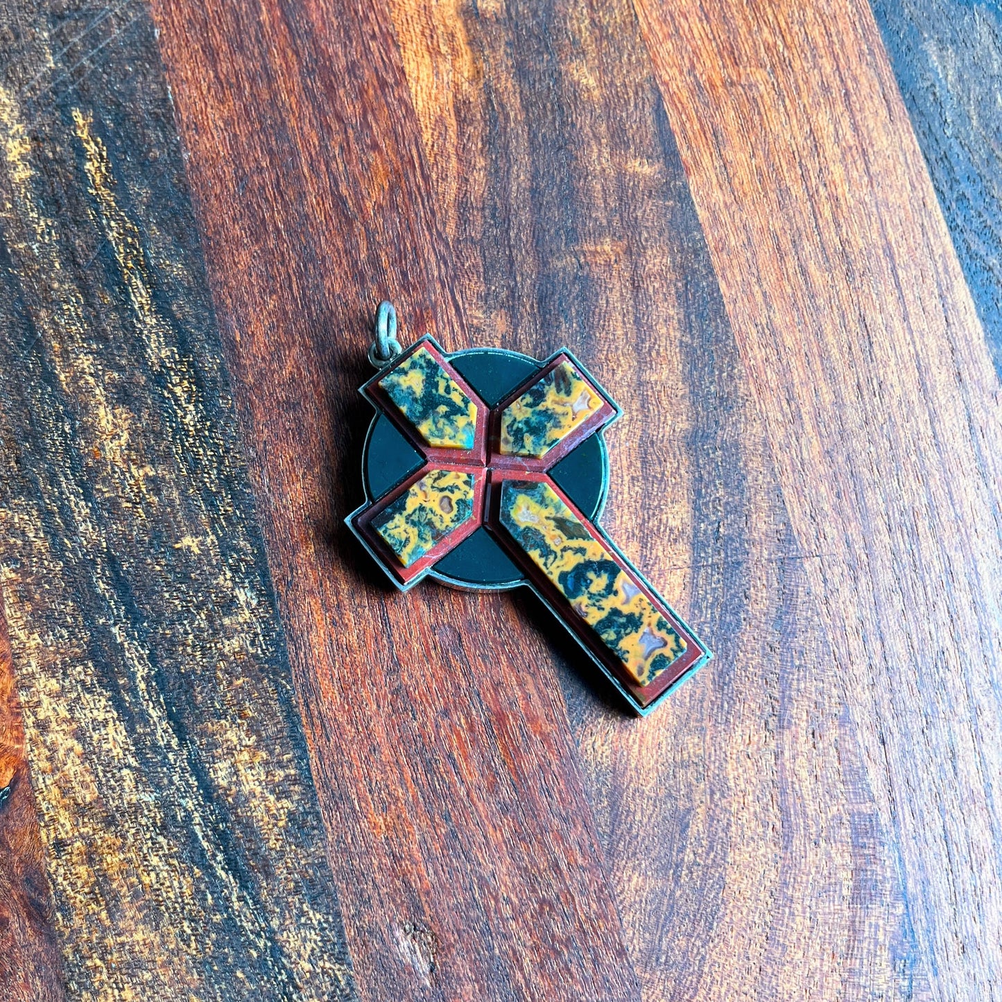 19th c. Sterling Silver Jasper Cross Pendant