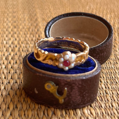 1862 15k Gold Ruby Pearl Ring | Space for Hairwork