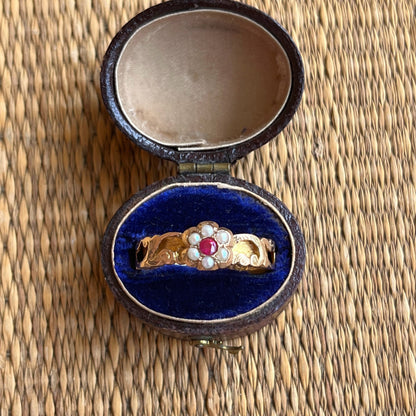 1862 15k Gold Ruby Pearl Ring | Space for Hairwork