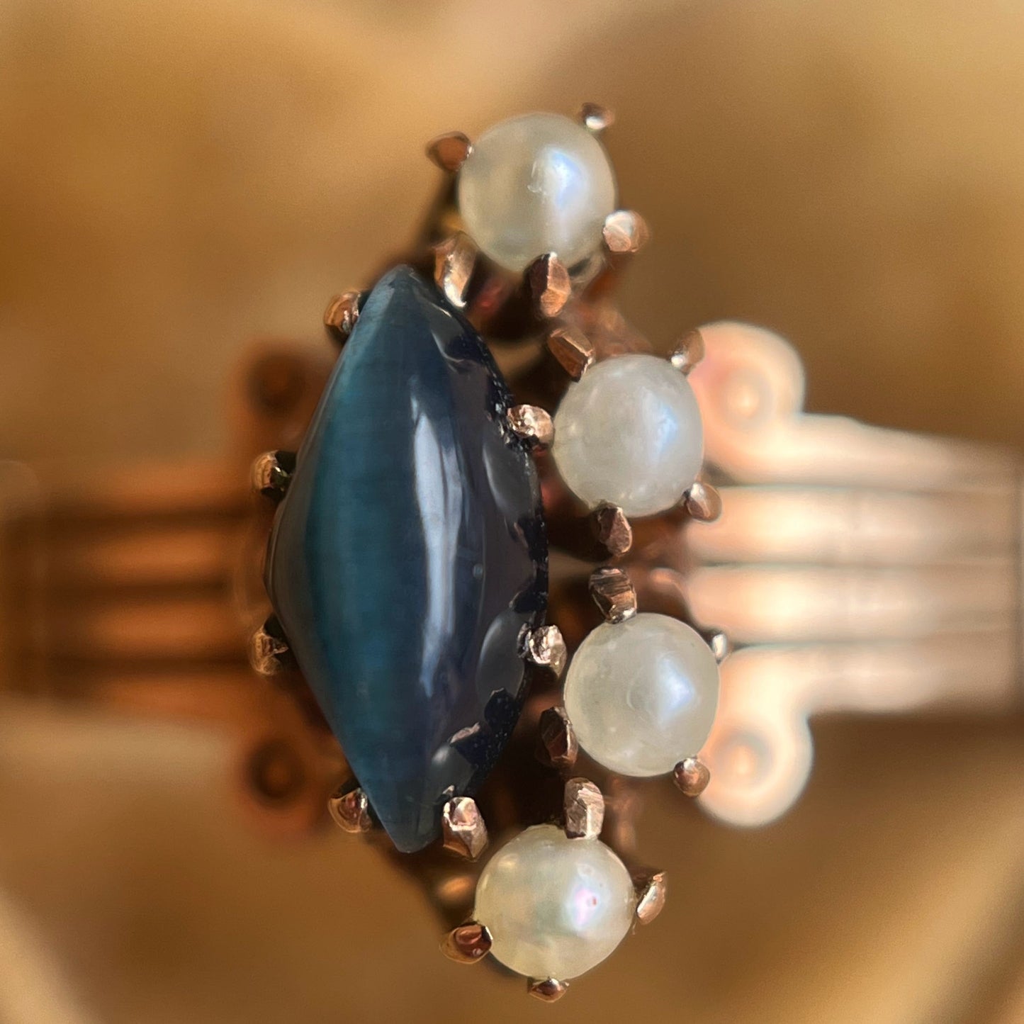 c. 1890s 10k Gold Cat's Eye Pearl Ring
