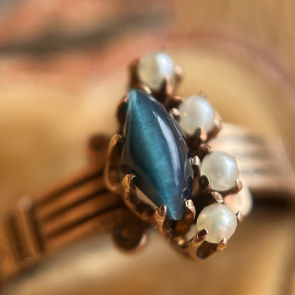 c. 1890s 10k Gold Cat's Eye Pearl Ring