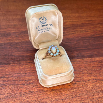 Vintage 10k Gold Opal Cluster Ring
