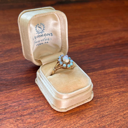 Vintage 10k Gold Opal Cluster Ring