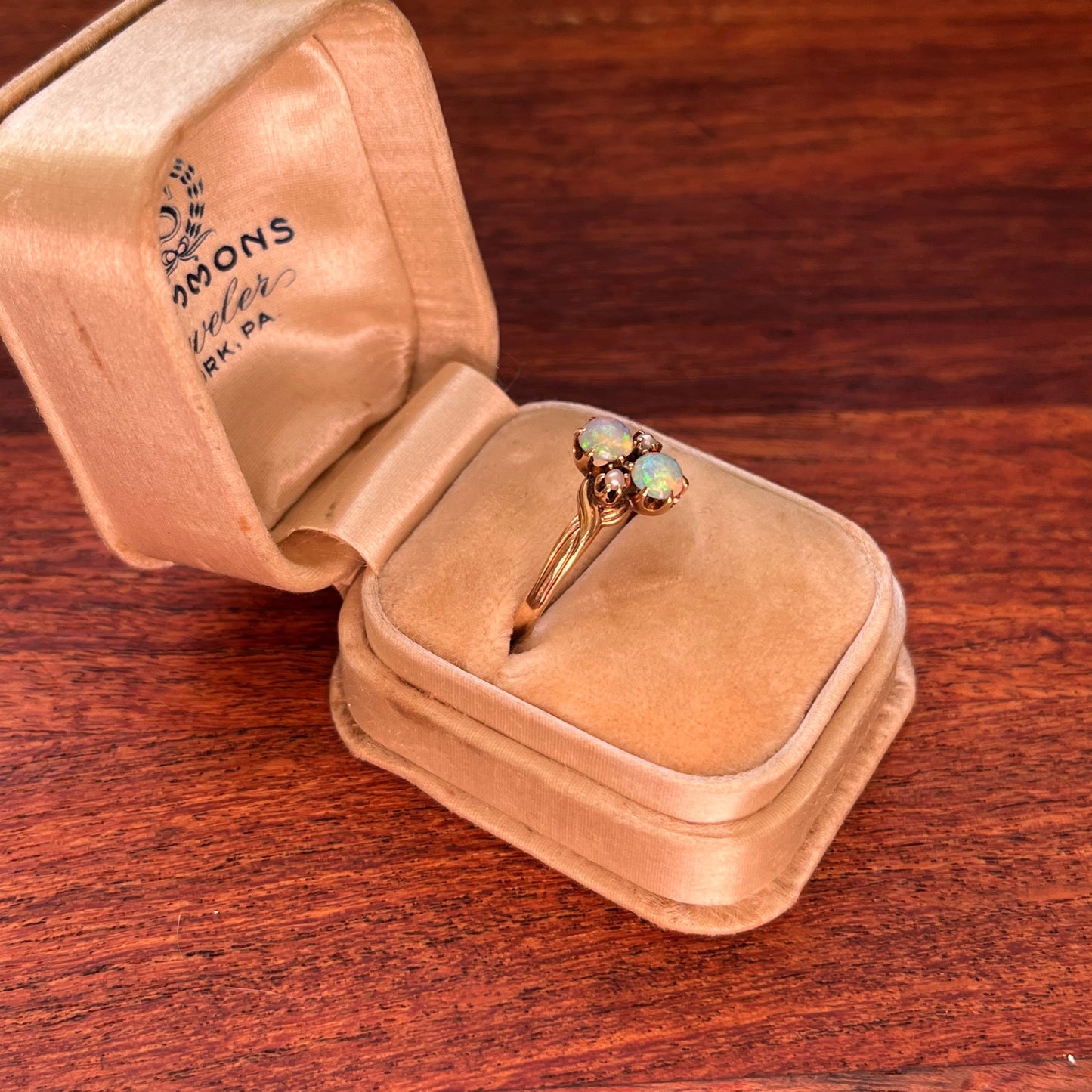 c. 1900s 14k Gold Opal + Seed Pearl Ring