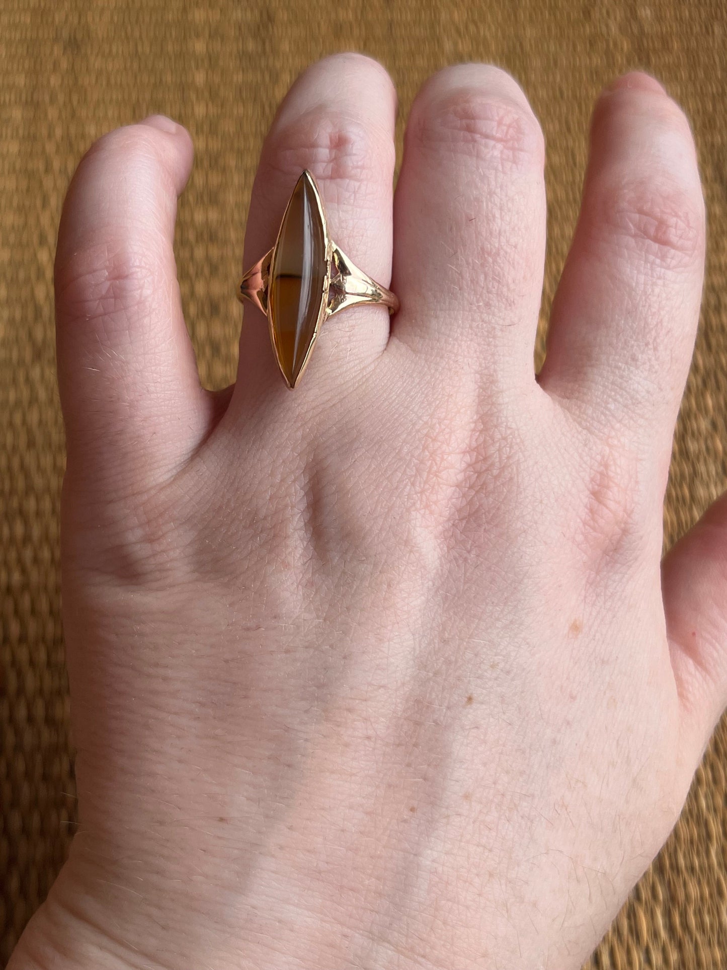 c. 1890s-1900s 14k Gold Banded Agate Ring