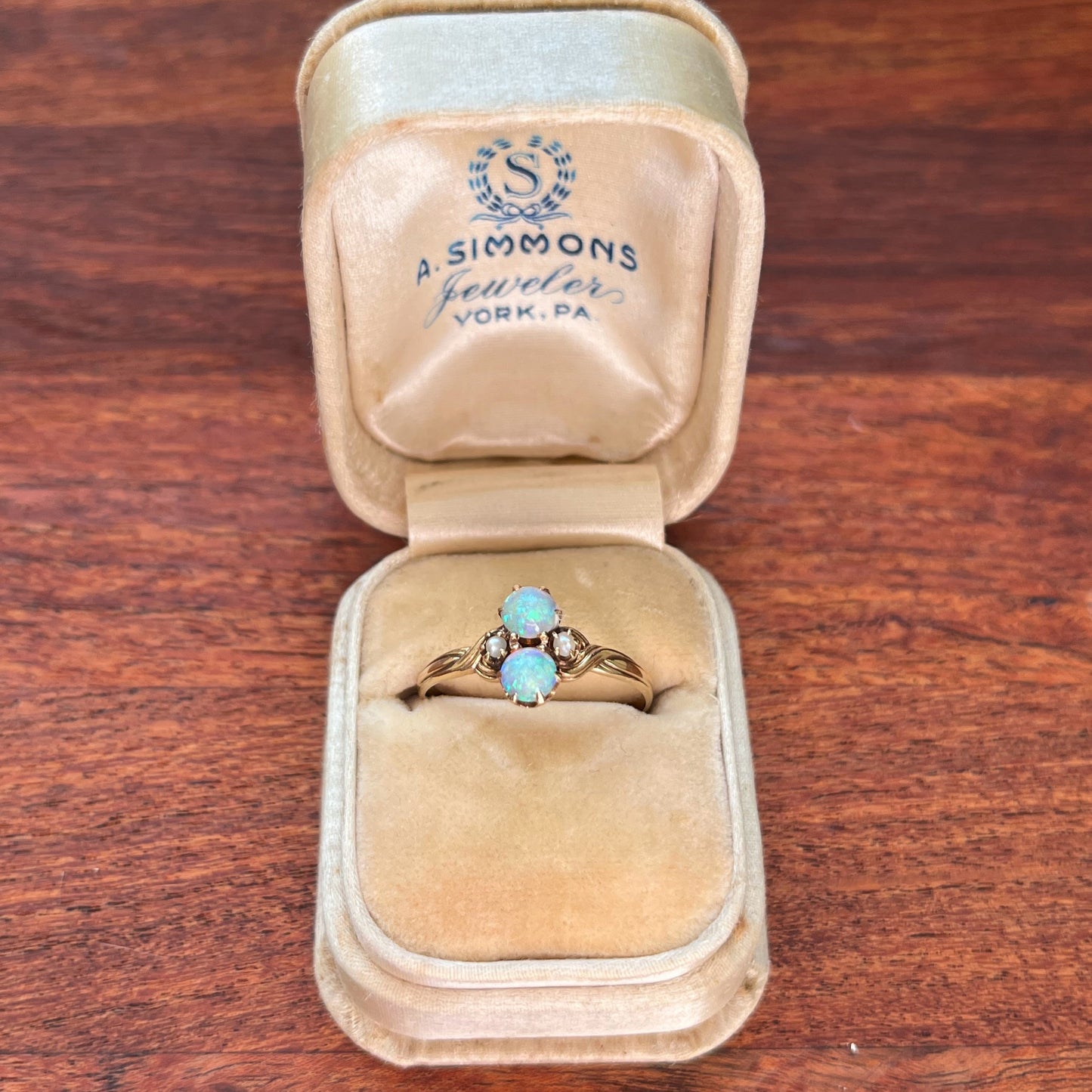 c. 1900s 14k Gold Opal + Seed Pearl Ring