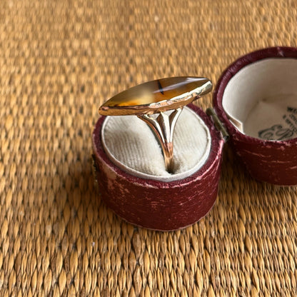 c. 1890s-1900s 14k Gold Banded Agate Ring